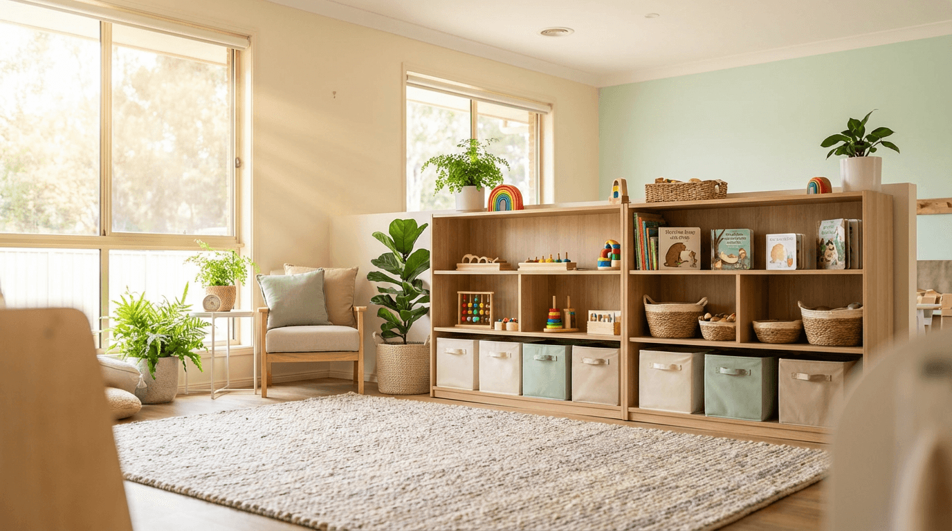 Elegant luxury nursery with soft natural light and a refined crib